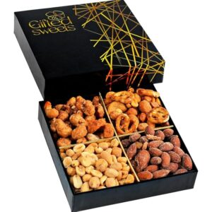 Valentines Day Flavored Nuts Gift Box – 4 Variety Sampler – Gourmet Nut & Pretzel Basket