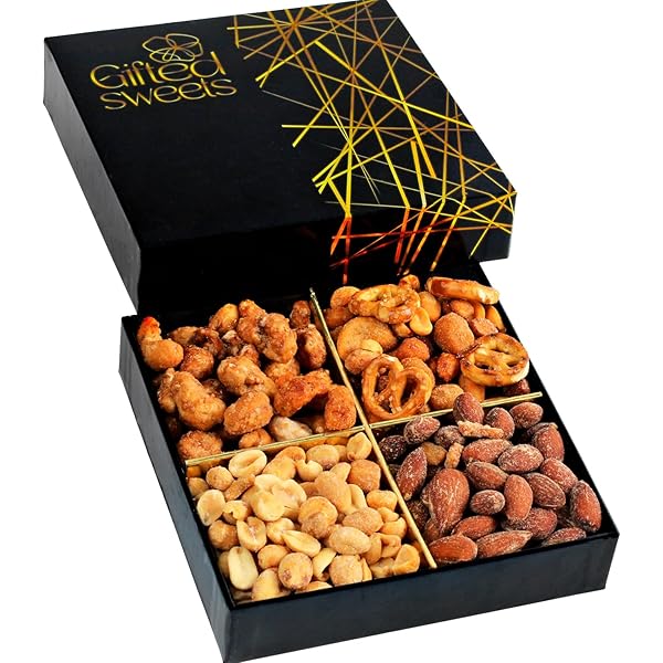 Valentines Day Flavored Nuts Gift Box – 4 Variety Sampler – Gourmet Nut & Pretzel Basket